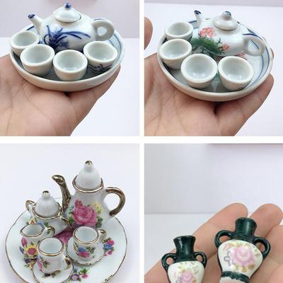 Miniatur-Teeservice aus Keramik für Kinderspielhaus – Teekanne und Teetasse als Ornamente