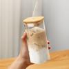 Square Heat Resistant Transparent Coffee Glass Mug Milk Tea Juice Glass Water Cup with Lid and Straw Coffee Cup Drink Mug