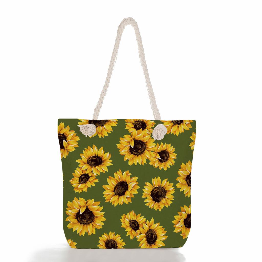 Multifunctional sunflower Printed Thick Rope Shoulder Beach Bag Casual large capacity handbag 7622