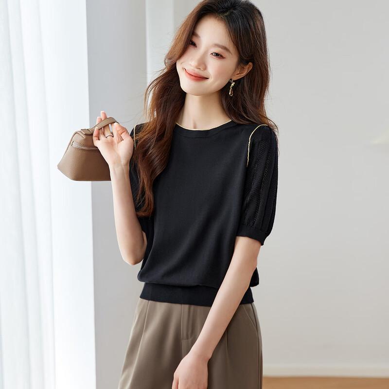 Women's Mulberry Silk Blend Lace Knit Top