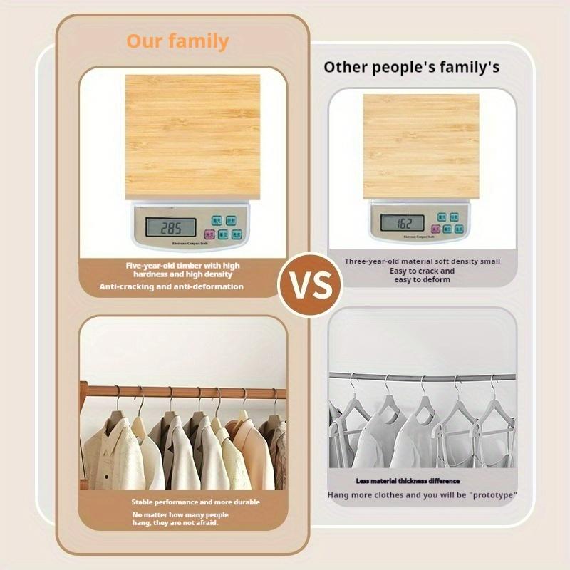 Bamboo Clothes Rack Portable Large Garment Rack 1/2 Tire Storage Box Shelves Freestanding Coat Rack for Entryway & Bed Room