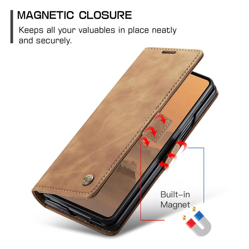 CaseMe For Samsung Galaxy Z Fold 7 6 5 Case Magnetic Retro Leather Flip Wallet Stand Cover With Card Slot for Galaxy Z Fold7