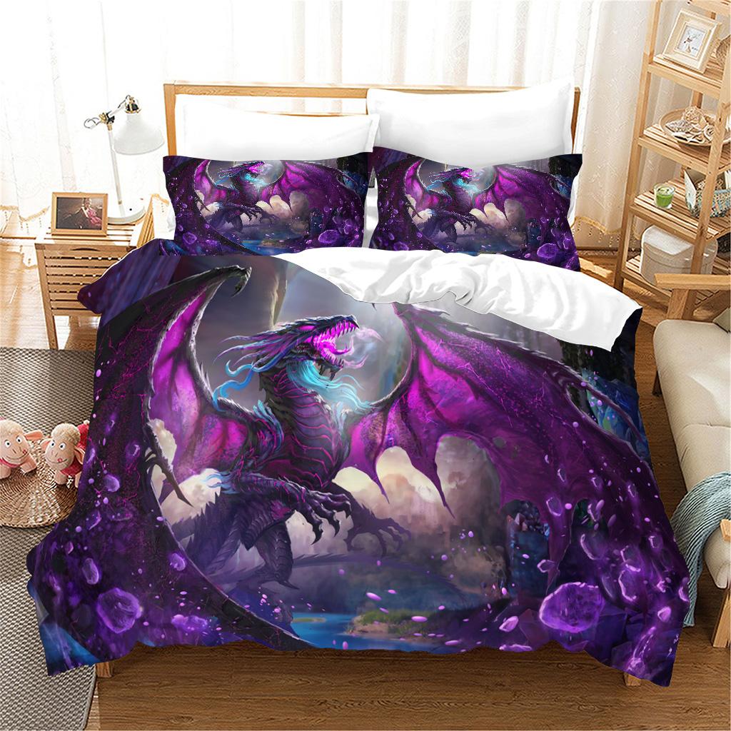 Dinozauri 3d care zboară în câmpul de luptă antic Seturi de lenjerie de pat 3 buc Set cuvertură de pat din microfibră din poliester și husă de pernă 2 buc