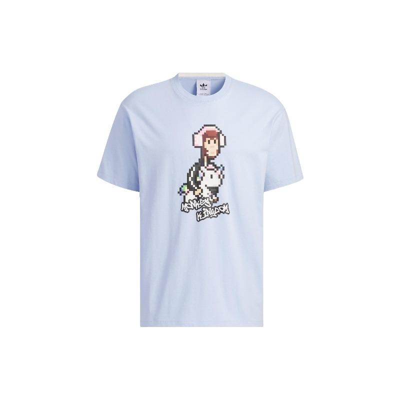 adidas T-shirt Grafica Originals Monkey Kingdom Serie Co-Branded con Stampa Cartoon a Mosaico Top Unisex Rosa Chiaro Blu IP1799