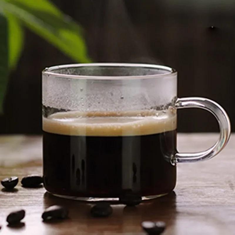 6pcs Tea Cup with Handle 120ml Small Capacity High-temperature Resistant High Borosilicate Glass Straight Handle Wine Water Cups