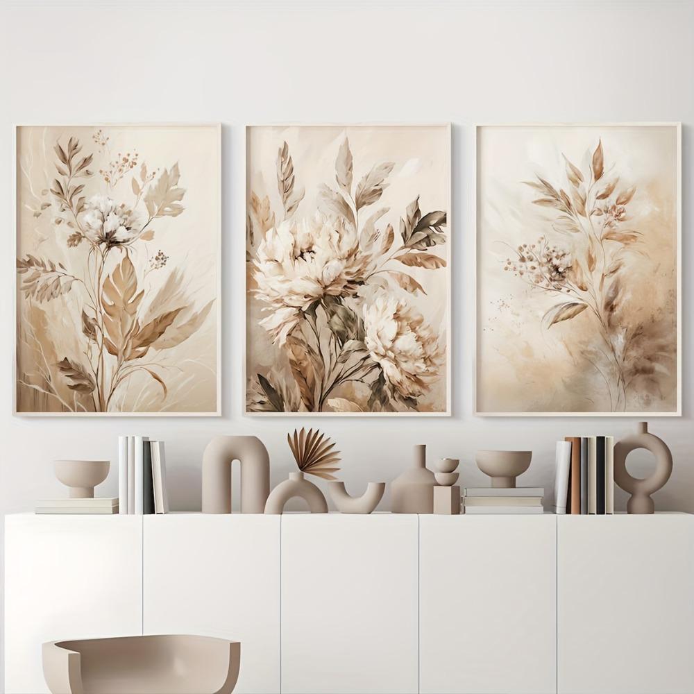 3 Frameless Modern Gorgeous Floral Canvas Art Prints,Plant Landscape Painting Posters,for Family Living Room,Bedroom Wall Decor