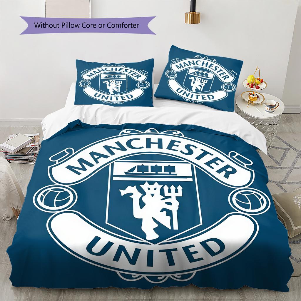 Set Lenzuola Trapunta Manchester United Copripiumino Federa Decorazione Casa Regalo di Compleanno (1 * copripiumino + 3 * federe, senza imbottitura)