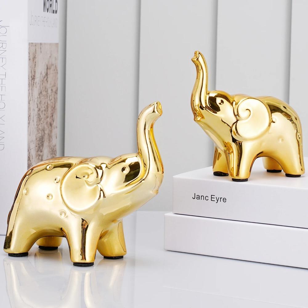 1 Pair Cute Elephant Statue Crafts Chinese Traditional Animal Sculpture Home Office Decoration