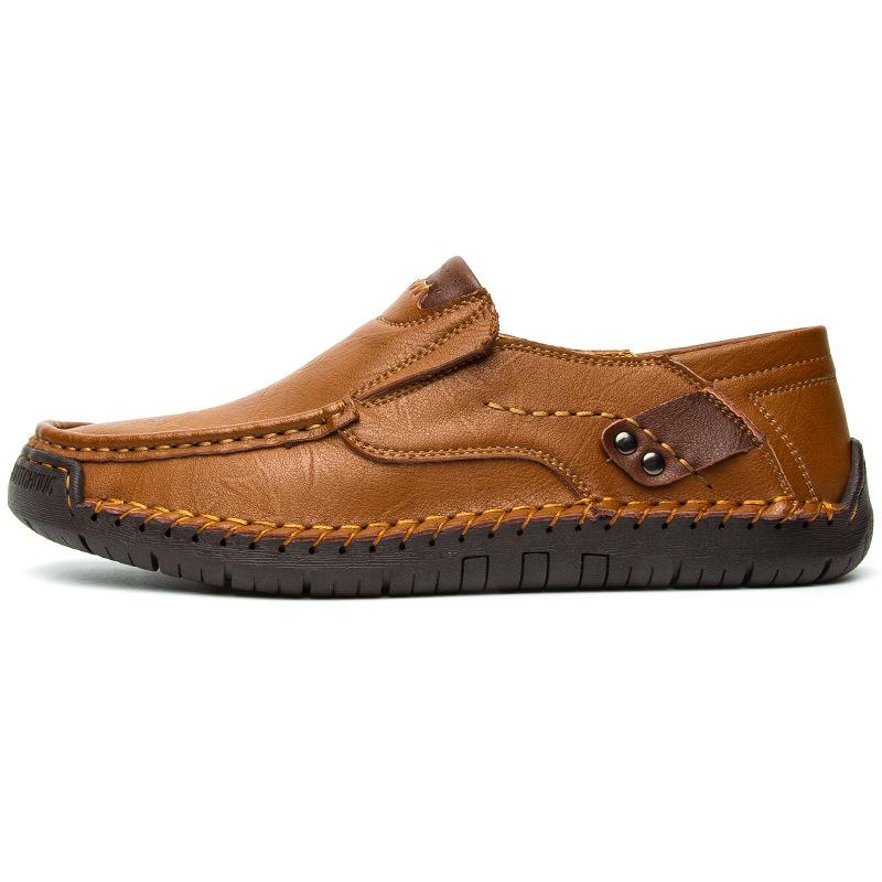 Foreign Trade Large Size Men's Retro Leather Shoes Hand-stitched Doudou Shoes Trend Simple Loafers Outdoor Casual Leather Shoes