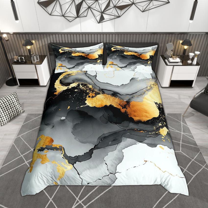 Comforter Homewish Colorful Marble Contemporary Watercolor Bedding Set Abstract Stone Pattern Set