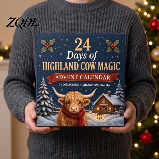 Artículos de Decoración para el Hogar de Temporada 24 Días Calendario de Adviento de Vaca de las Tierras Altas 3D 2026, Lindos Ganado de Granja Regalos Únicos de Navidad para Amigos Calendario de Cuenta Atrás,