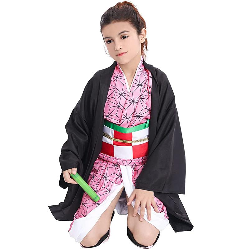 Anime Kamado Nezuko Cosplay Kostüm Cosplay Uniform Kleidung Kimono Perücke Requisiten Set Halloween Kostüm für Kinder Erwachsene