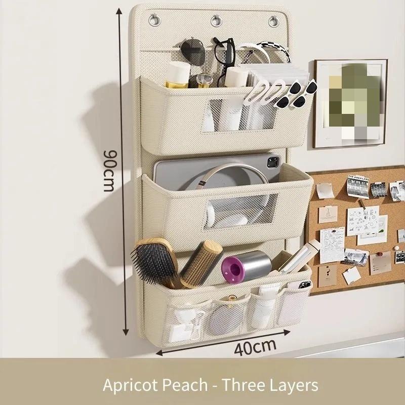 1pc Hanging Storage Organizer Bedside Shelf  Wall Door Mount Multi Purpose Oxford Fabric Hanging Bag for Space Saving Gray Beige