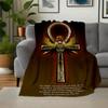 Egyptian Ankh Cross Scarab Beetle Wings Key of Life Poster PrintBlanket Flannel Throw Blanket for Sofa, Bed, Travel, Camping, Office, Couch,