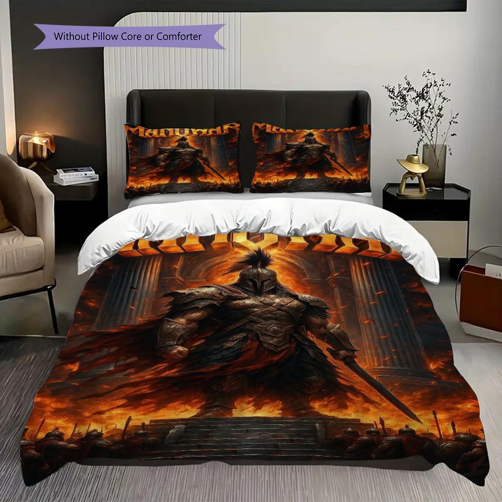 Epic Warrior Ascends Flames Bedding (1 * duvet cover + 2 * pillowcase, without core) 2D Flat Duvet cover and pillowcase Soft and comfortable