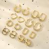 Geometry Irregular Smooth Metal Ear Buckle Earrings for Women Girls Vintage Fashion Gold Color Oval Earrings Punk Zircon Set