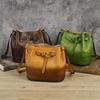 Johnature Retro Bucket Bag Handmade Genuine Leather Large Capacity Versatile Women's Shoulder Bag