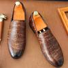 New Men's Charm Pointed Blue Black Alligator Pattern Patent Leather Shoes Male Dress Wedding Prom Homecoming Loafers Footwear
