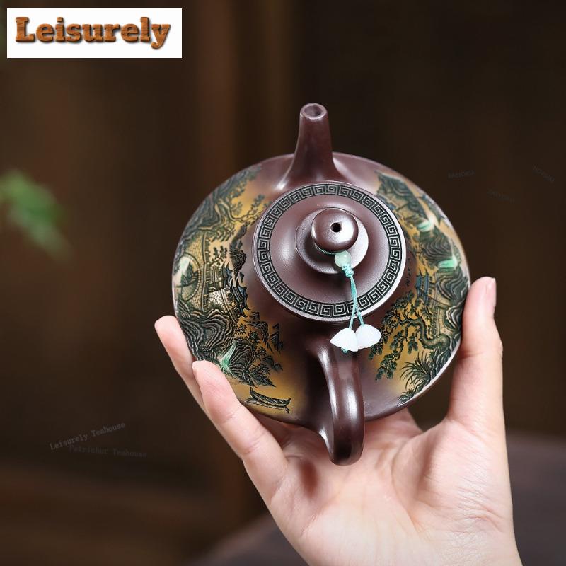 191ml Authentic Yixing Purple Clay Teapots Handmade Open Furnace Pot Raw Ore Stone Red Mud Kettle Zisha Tea Set Accessories Gift