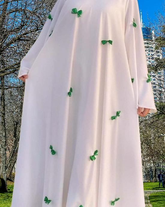 

Платье Абая с рукавами-клеш 2025: Платье-роба мусульманское длинное с завышенной талией и бантом для женщин на Ближнем Востоке One Size