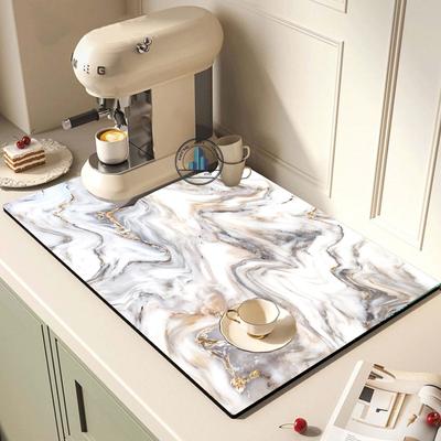 1Pcs Marble Rubber Drying Mat With Retro Coffee Tableware For Coffee Shop Kitchen Carpet Tableware Durable Diatom Mud Table Mat Pet Mat Coffeeware