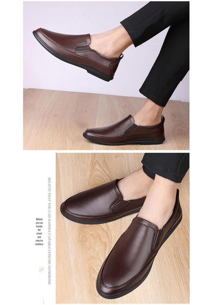 Men's Large Slip-On Leather Casual Shoes – Soft Sole, Breathable Cowhide, Ideal for Driving, Comfortable Dad Style