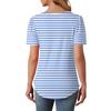 Women's Fashion Casual Short Sleeve Button Stripe Printed Round Neck Pullover Top