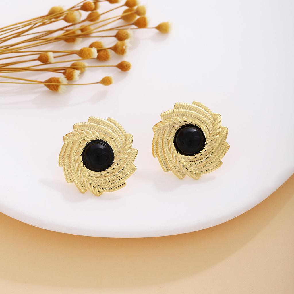 Retro Spiral Texture Earrings Women, Fashionable Personality Light Luxury High Sense Metal Style Temperament Earrings