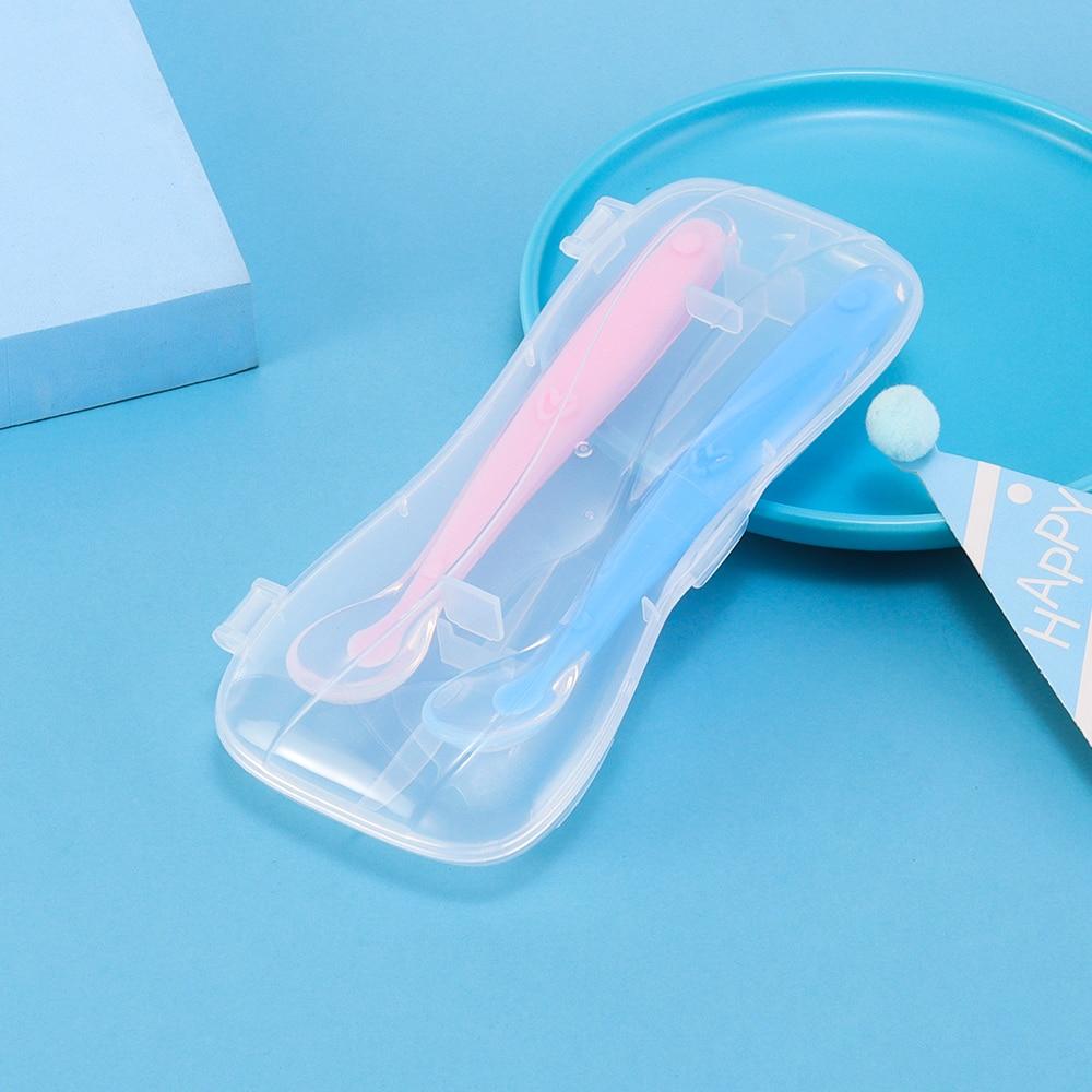 2 Stück Baby Silikon Löffel Set Kinder Weich Pp Kunststoff Rosa Blau Sicherer Löffel Mit Box