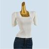 French style Retro Square Collar Puff sleeve Knit Short sleeve Women 2025 Summer Slim fit Slimming Versatile Top