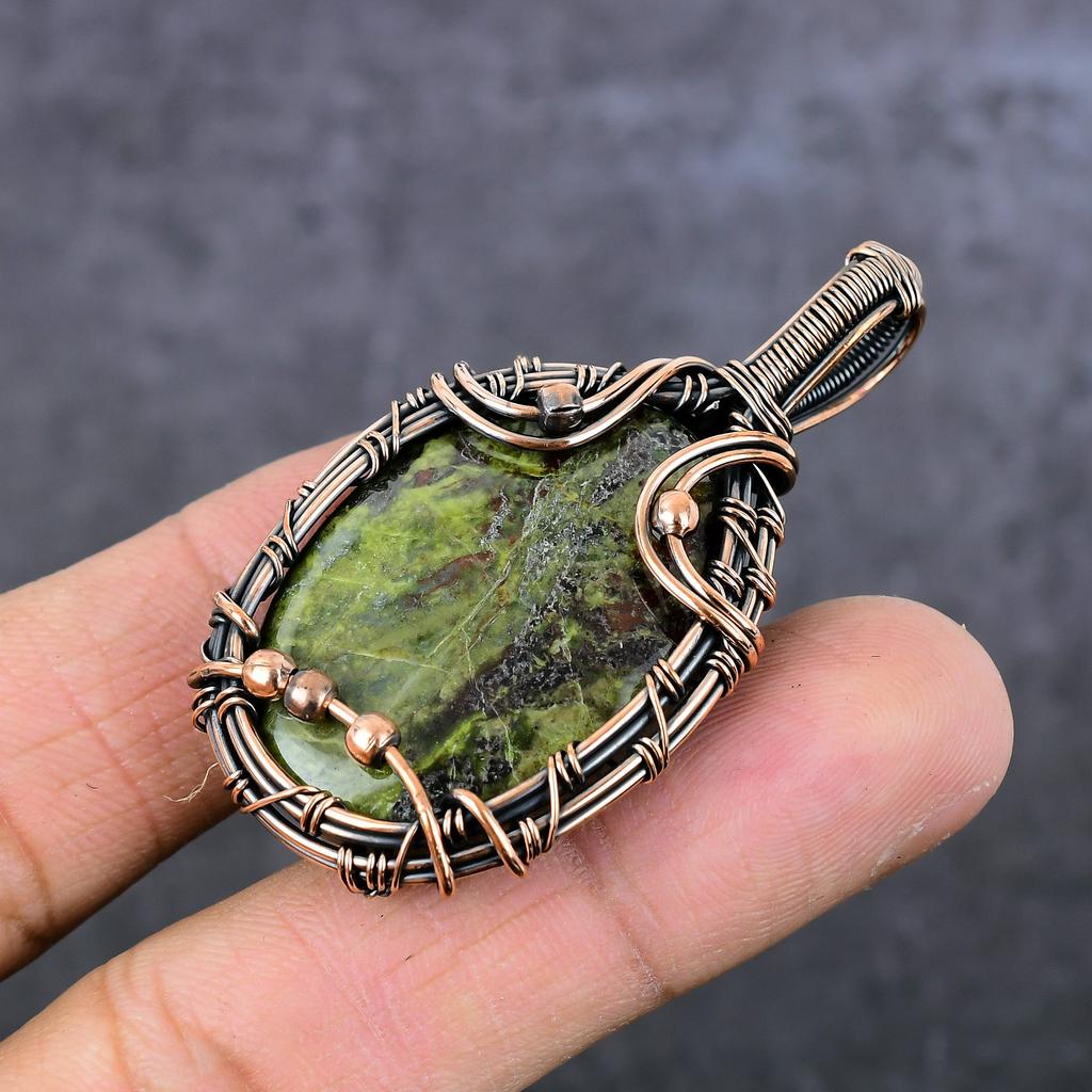 Dragon Jasper Gemstone Handmade Copper Wire Wrap Jewelry Pendant 2.29" l9O13