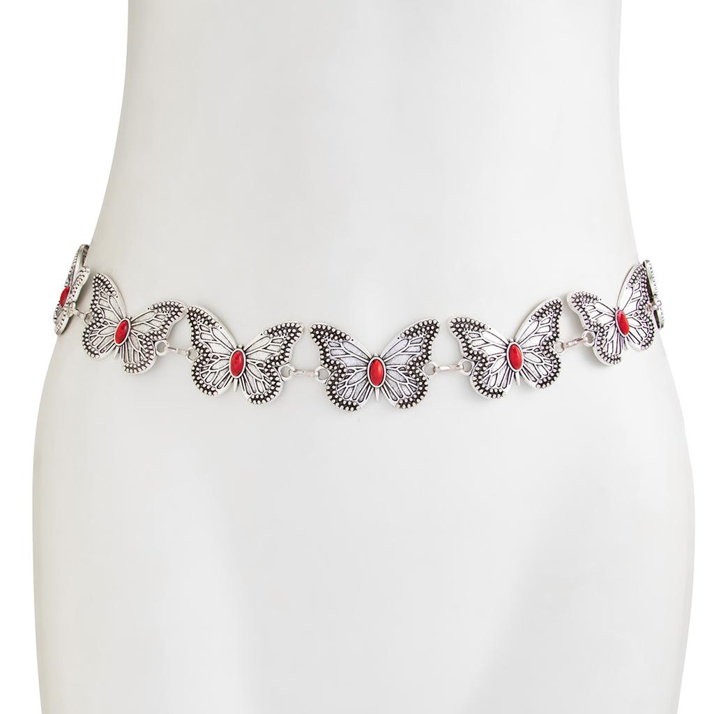 Retro Ethnic Butterfly Waist Chain Gold Silver Color Imitation Turquoise Body Jewelry Belly Chain for Women Sexy Bikini Adjustable Belt Y2K Vintage