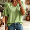 TIFICY Women's Fashion Casual Summer Spring Solid Color Print Short Sleeve V-Neck Blouses & Shirts