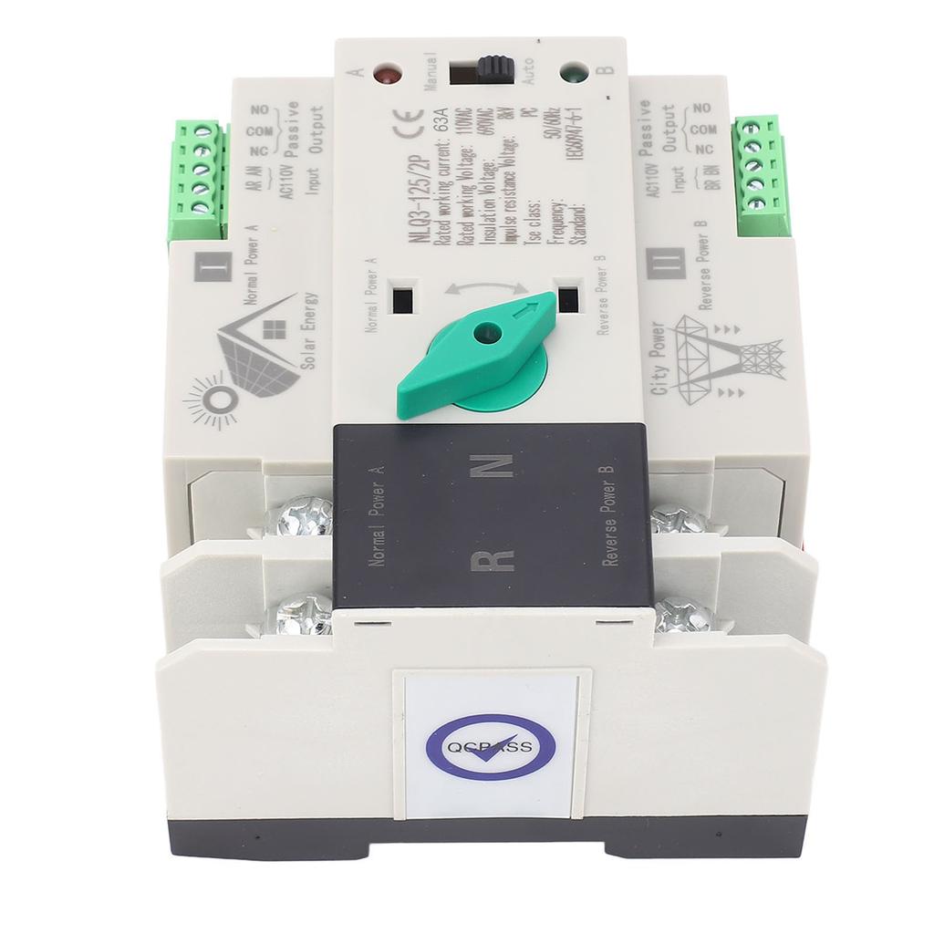Dual Power Automatic Transfer Switch PV Inverter Type Millisecond Switching 2P 110V 63A Circuit