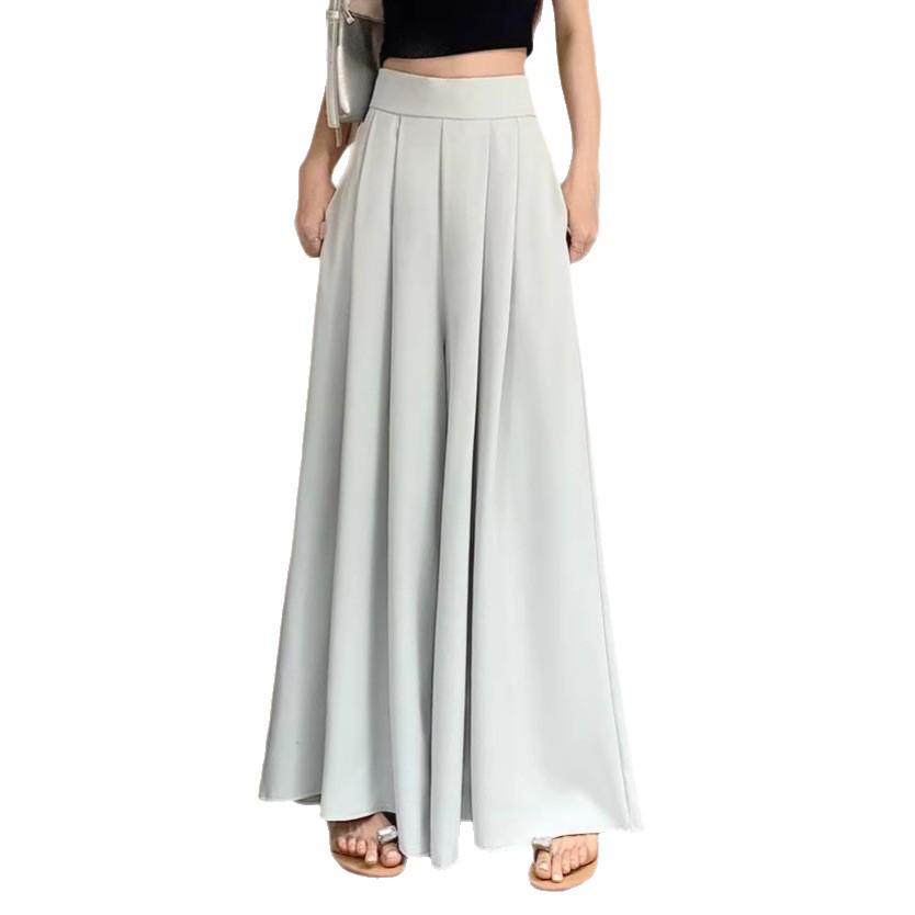 Plus Size High Waist Wide Leg Pleated Skirt-Pants for Women - Summer Loose Fit, Floor Length, Slimming, Casual Drape