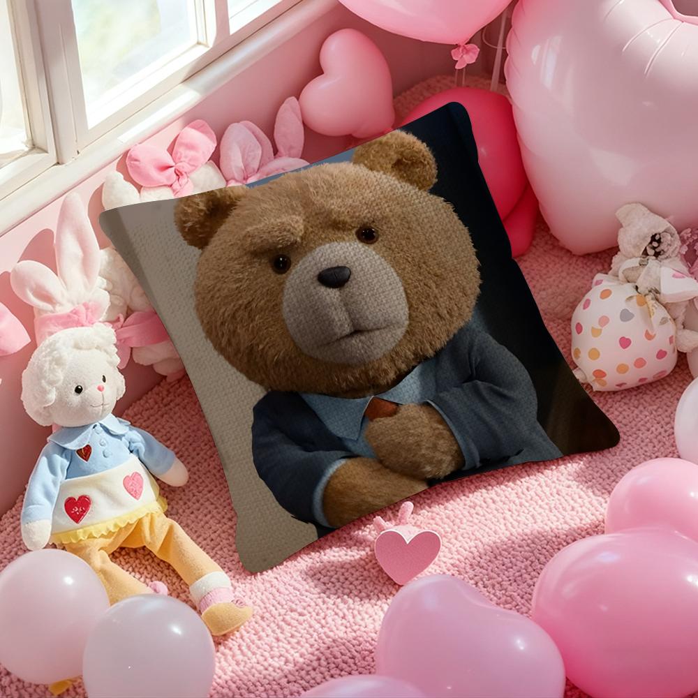 Movie Ted-Teddy Bear Cute Pillow Case Anti-Dustmite Pillowcase Invisible Zipper Silky Short Plush Sofa Cushion Cover