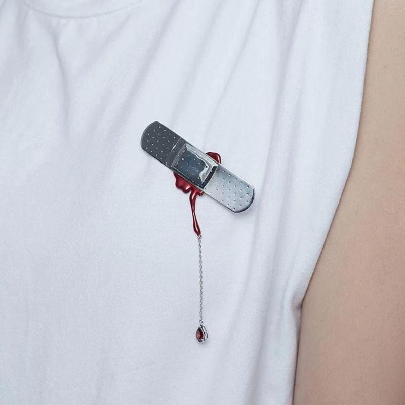 Simulation Band-Aid Metal Tassels Brooch Studded Diamonds Badge Pin Female Hip Hop Street Fashion Brooches Accessory