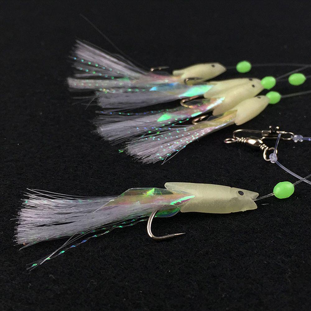 Soft Silicone Head  Carbon Steel  Portable Tied Up Glow Fish Lure Soft Bait  String Hook Long Tail