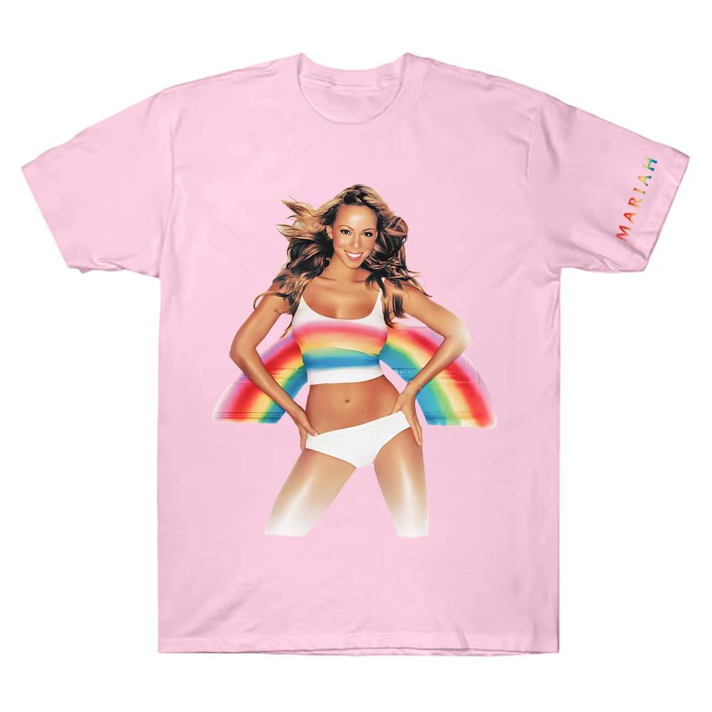 Mariah Carey Merch Rainbow TShirt for Unisex Women Creative Cotton Tees Crew Neck Short Sleeve T Shirt Printed High Quality Tops