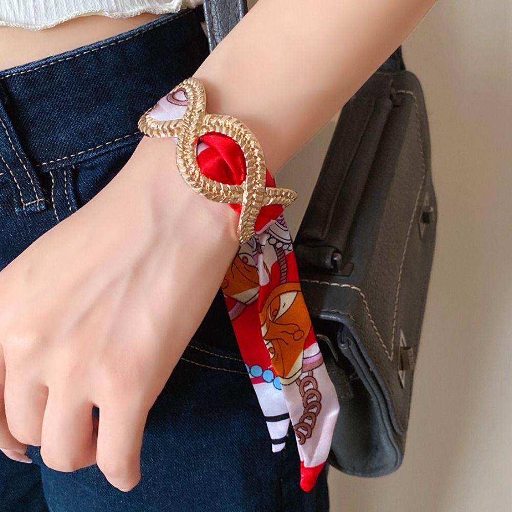 Metal Silk Cuff Bracelet Europe American Style Bohemian Scarf Bangle Ethnic Style Wristband  Girls