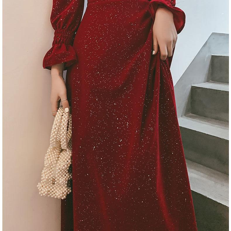 Toast Clothes The Bride's New Autumn Red Party Can Usually Wear a Small Wedding Engagement Dress