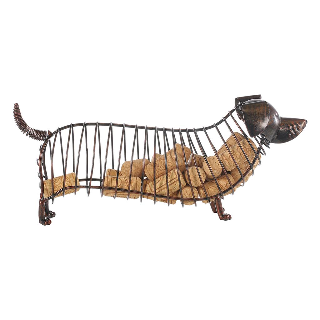 Tooarts Dachshund Wine Cork Container Iron Craft Animal Ornament Gift, Brown, 13.8 * 4.7 * 5.9inches