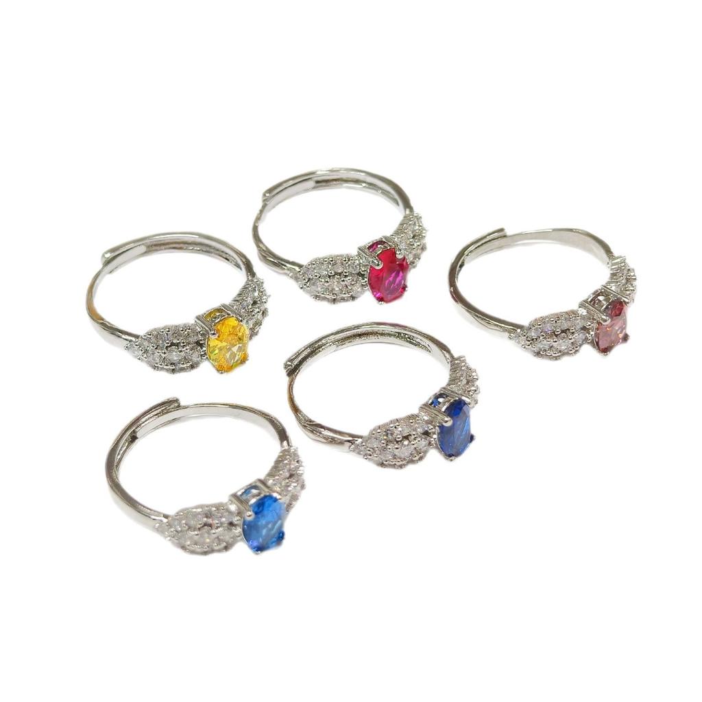 Gusen Jewelry Ice Flower Cut Oval Zircon Ring with High Carbon Diamond - Colorful European and American Style