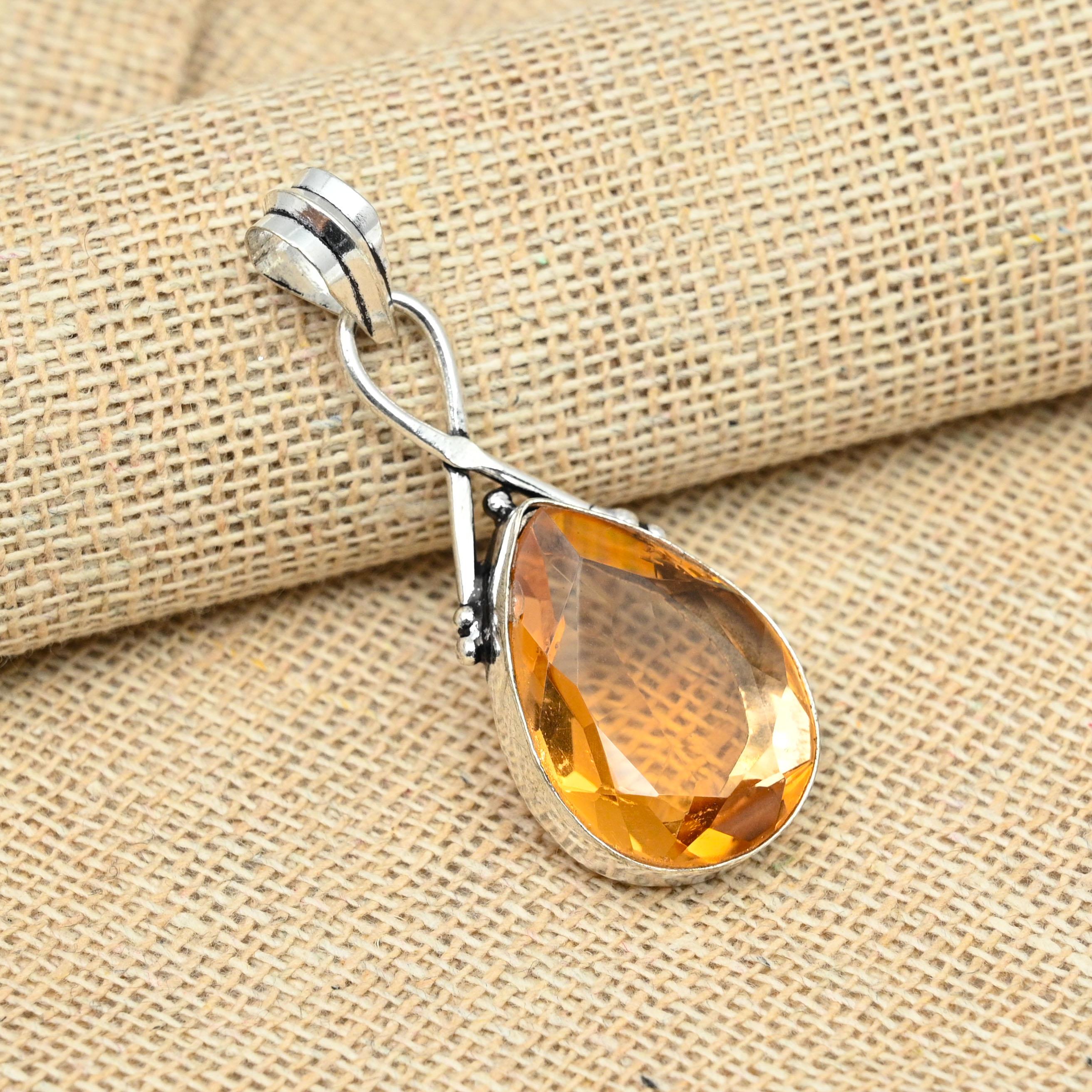 

Шкентель дизайнера стерлингового серебра 925 ювелирных изделий драгоценной камня топаза меда Хандмаде для подарков 1.96 Inches оранжевый