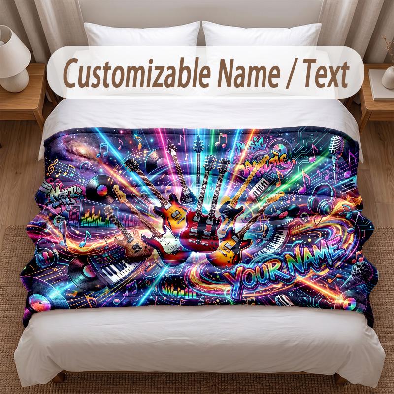 Music General Theme Soft Blanket Personalized Custom Name Text Print Warm Blanket Home Sofa Bedroom Decor