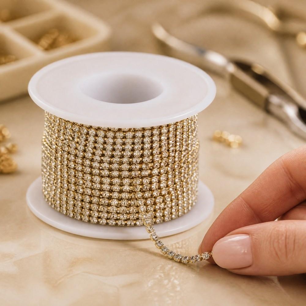 10 Yards Rhinestone Chain Roll SS6 2MM Close Chain Trim For Mobile Phone Shell