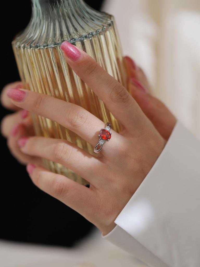 Elegant Oval Garnet Red Zircon Ring - European & American Style, Light Luxury Wedding Accessory for Women