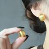 Brushed Gold Pea Half-Round Earrings: Light Luxury Frosted Studs for Women