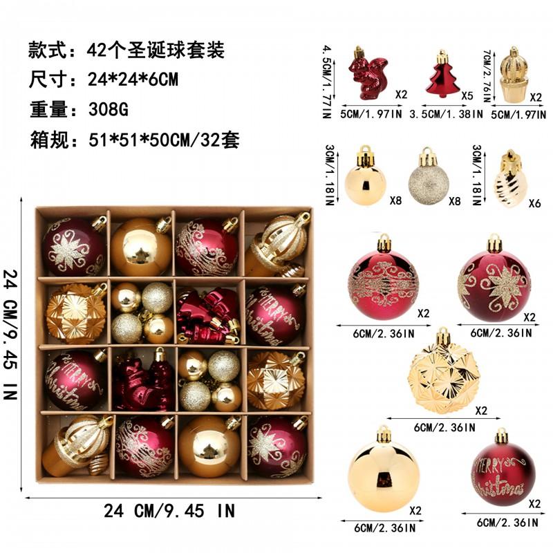 42pcs Christmas Baubles Set Red Green Gold Gingerbread Man Hand Painted Tree Ornaments
