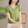 Women's Knitted T-shirt Summer Middle Aged Mom Summer Clothes Short Sleeved T-shirt Women's V-neck Shirt